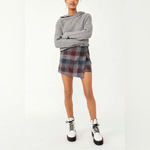 Free People Emmy Tweed Wrap Skort in navy and maroon plaid size 0